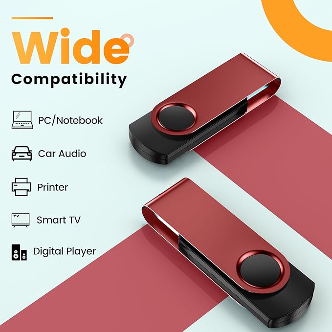 Kepmem Bulk Flash Drive 64GB Pack of 10 Thumb Drives, Swivel USB 2.0 Memory Stick Portable Pen Drive 2 Gig USB2.0 Jump Drive 10 Pieces Zip Drives 2 GB Metal U Disk Red USB Drive