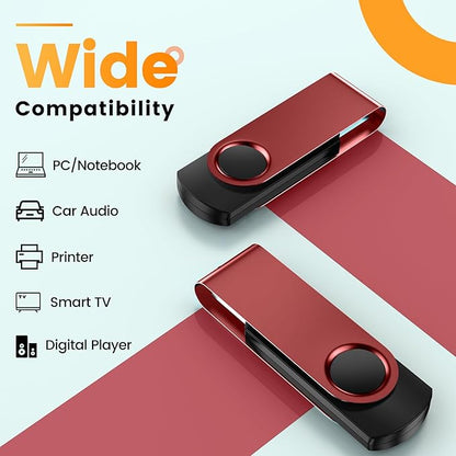 Flash Drive 32 GB 10 Pack Thumb Drive 32GB USB Memory Stick Kepmem USB Drive Portable USB 2.0 Pendrive Metal Jump Drive Swivel USB Stick Red Zip Drive with 10pcs Ropes Data Storage