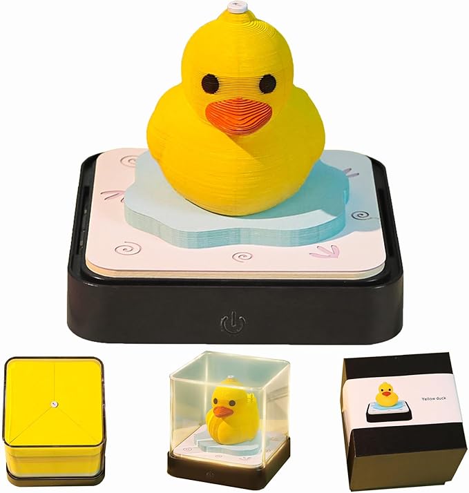 3D Time Piece Calendar 2026 DIY Tear Away Carving Art 3D Memo Pad With LED Lights sculpture artsy pads calendar notepad Desktop Decor-Yellow Duck