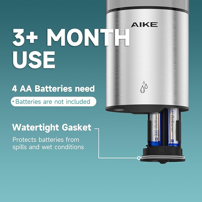 AIKE Automatic Soap Dispenser Wall Mounted for Kitchen and Bathroom, IPX7 Waterproof with Brushed Stainless Steel Finish 13.5fl.oz. for Liquid Soap