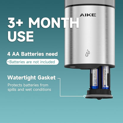 AIKE Automatic Soap Dispenser Wall Mounted for Kitchen and Bathroom, IPX7 Waterproof with Brushed Stainless Steel Finish 13.5fl.oz. for Liquid Soap