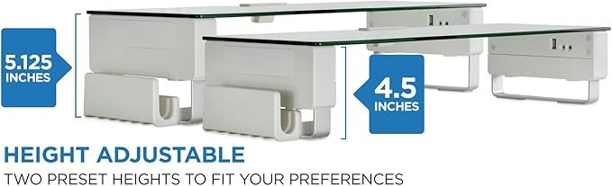 Mount-It! Glass Monitor Stand with 3 USB Ports | Desktop Riser Fits 24, 27, 30, 32 Inch Screens, 66 Lbs Capacity