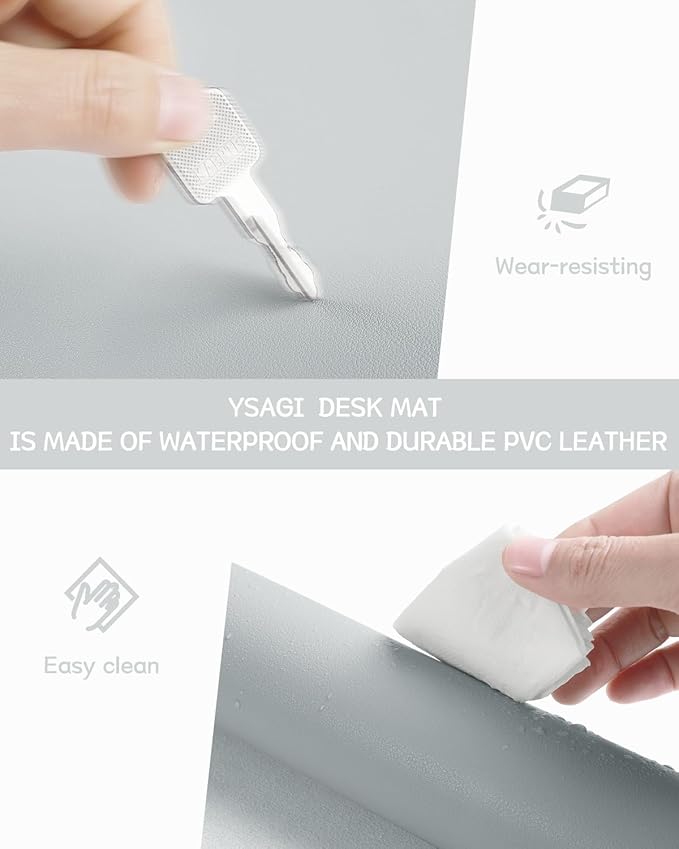 YSAGi Non-Slip Leather Desk Pad XL Size, Waterproof Laptop Computer Desk Keyboard Mat, Table Protector Blotter Mat, Large Mouse Pad for Office/Work/Home/Decor(Silver-Grey, 47.2" x 23.6")-No Band