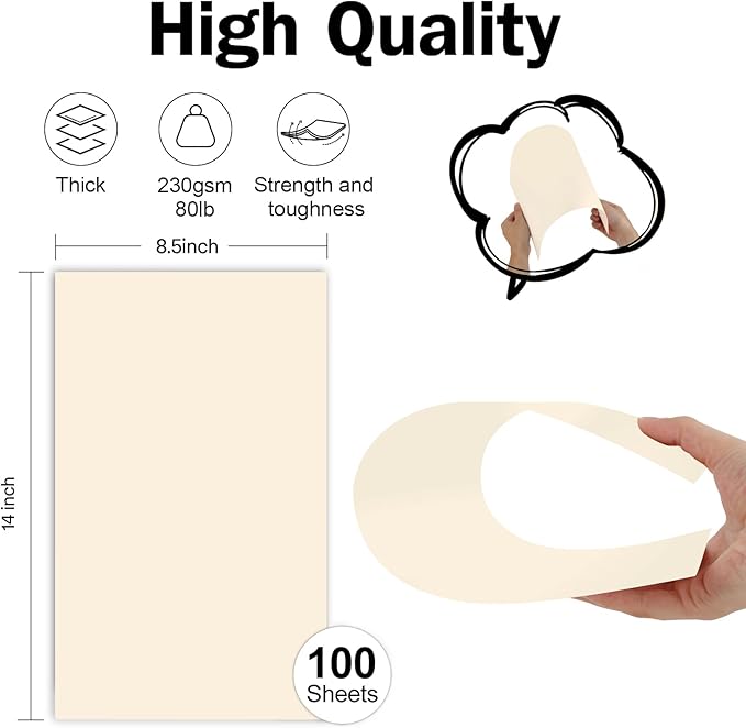 8.5x14 Cream Cardstock Blank Cover Stock Thick Paper 100 Sheets, Goefun 80lb Heavyweight Legal Cardstock Printer Paper For Arts and Crafts, Posters, Brochures, Menus