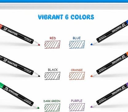 maxtek Dry Erase Markers - 6 Count Colorful Magnetic Dry Erase Markers Fine Tip with Eraser, Low Odor Whiteboard Markers for Calendar Boards