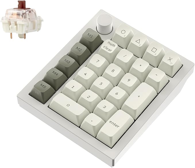 Keychron Q0 Max Wireless Custom Mechanical Numpad, 2.4 GHz/Bluetooth 5.1/Wired QMK Number Pad, RGB Hot-Swappable with Gateron Brown Switch for Laptop Mac Windows Linux - White
