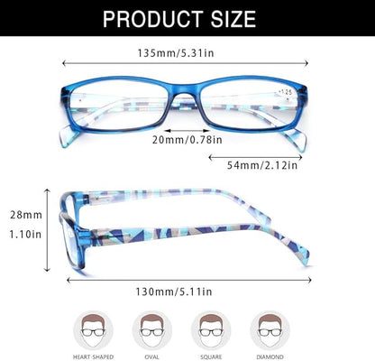 Henotin 5-Pack Reading Glasses Blue Light Blocking Anti Eyestrain Computer Reading Glasses for Women and Men Readers (Mixed color, 2.25)