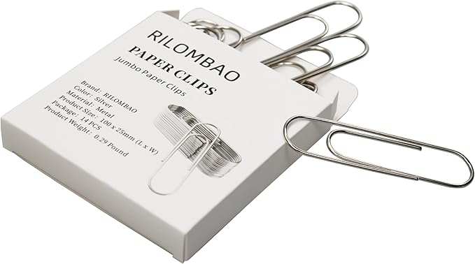 14 PCS 4 Inch (100mm) Extra Large Paper Clips Silver Rust Resistant Metal Strong Jumbo Paperclips for Office School Documents