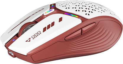 Uciefy Bluetooth Wireless Mouse, (BT5.0/5.1+2.4GHz) USB C Rechargeable LED Mouse Battery Level Visible, Honeycomb Magnetic Shell Cover with USB Receiver & Type-C Adapter for Laptop/PC/Mac/iPad-Red