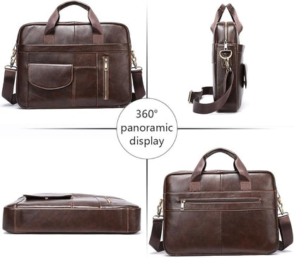 Genuine Leather Business Briefcase Laptop Handbag, Crossbody, Premium Quality, Spacious Design, Versatile Carrying Options
