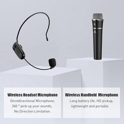 ZOWEETEK Wireless Voice Amplifier Handheld and Headset Microphones for Teachers, Voice Amplifier Microphone, Portable Megaphone Buletooth Speaker for Classroom, Meeting, Group outings, Party, Karaoke