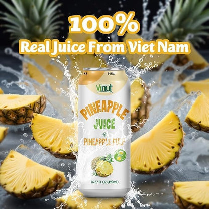 Vinut Natural Pineapple Juice Drink with Pulp, (16.57 fl oz, Pack of 6) - Real Pineapple Juice, No Sugar Added, Gluten Free, GMO-Free