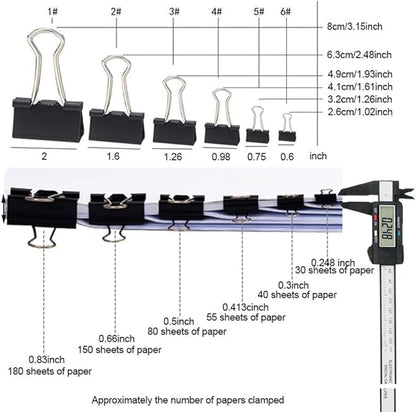 200PCS Binder Clips Paper Clamps Assorted Sizes (Black), Jumbo, Large, Medium, Small, Mini and Micro,6 Sizes with Box for Office, School and Home