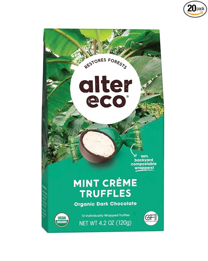 Alter Eco | Mint Créme Truffles | 58% Pure Dark Cocoa, Fair Trade, Organic, Non-GMO, Gluten Free Dark Chocolate Truffles, 20 Truffles