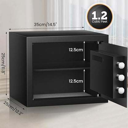 1.2 Cu ft Fireproof Safe Box for Home Use, Fire Safe with Keypad and Removable Shelf, Digital Security Safes with Combination Lock for Money Jewelry Medicine Documents