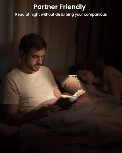Glocusent 26 LED Book Light, 1200 mAh 90 Hrs Lasting Rechargeable Reading Light, 5 Amber Colors & Stepless Dimming Book Reading Light - Portable Clip on Light for Book Lovers Kids