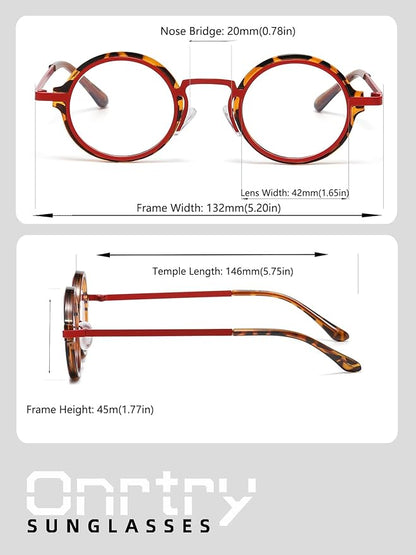 Onrtry Fashion Small Round Blue Light Blocking Glasses for Women Men Metal Frame Eyewear Glasses
