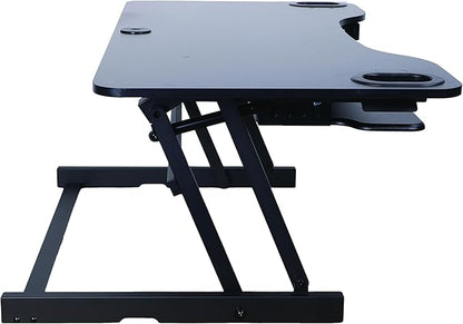 Rocelco 45" Height Adjustable Standing Desk Converter - Slide Out Retractable Keyboard Tray - Sit Stand Up Triple Monitor Riser - Dual Piston Lift Tabletop Computer Workstation - Black (R ADRB-45)