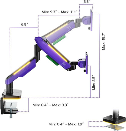Ares Wing Single Ultrawide Monitor Mount for 17 to 49 Inch Ultrawide Monitor Arm with Gas Spring for Desk