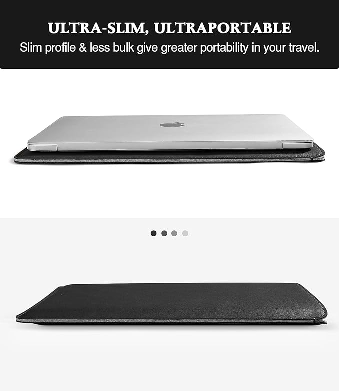 Moko Laptop Sleeve Compatible with New MacBook Pro 14 Inch M3/M2/M1 2023/2022/2021, Slim Stylish Laptop Bag Made of PU Leather, Fliz Sleeve Case, Carry Bag for 14 Inch MacBook, Black