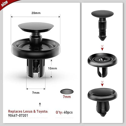 Nilight 40PCS Nylon Engine Under Cover Push-Type Retainer Clips Replaces 90467-07201 OEM Replacement Fasteners