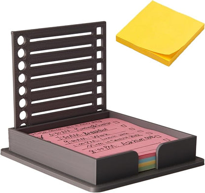 Sticky Note Holder Compatible with Post It Notes, 3x3 Sticky Pads Dispenser with Stencil, Memo Pad Organizer with Line Box Drawing Template for Office and Home