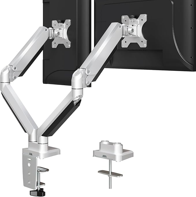 MOUNTUP Dual Monitor Desk Mount, Die-Cast Aluminum Fully Adjustable Double Monitor Arm with Gas Spring, Computer Monitor Stand Fits 2 Screen 17 to 32 inch - Each Arm Holds 4.4-19.8LBS, MU0024