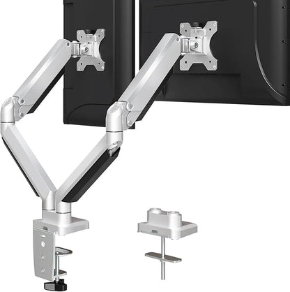 MOUNTUP Dual Monitor Desk Mount, Die-Cast Aluminum Fully Adjustable Double Monitor Arm with Gas Spring, Computer Monitor Stand Fits 2 Screen 17 to 32 inch - Each Arm Holds 4.4-19.8LBS, MU0024