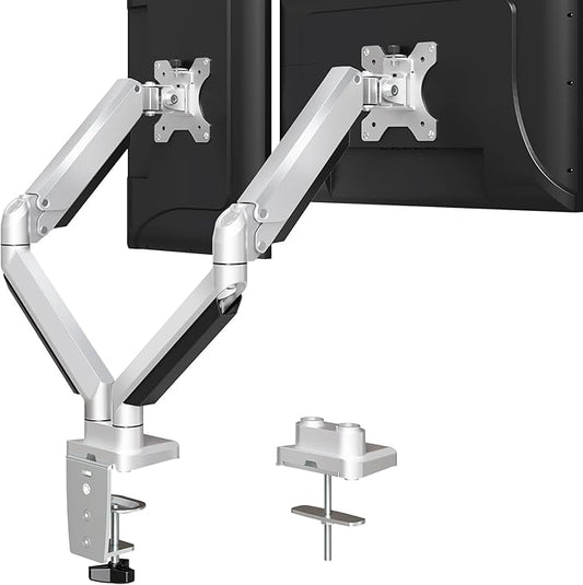 MOUNTUP Dual Monitor Desk Mount, Die-Cast Aluminum Fully Adjustable Double Monitor Arm with Gas Spring, Computer Monitor Stand Fits 2 Screen 17 to 32 inch - Each Arm Holds 4.4-19.8LBS, MU0024