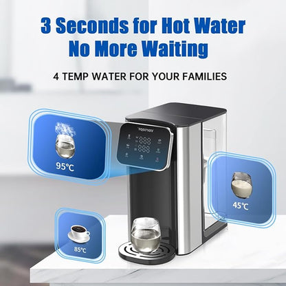 Vortopt Countertop Water Dispenser, 4L Large Tank, 4 Temperature Modes (Normal Temperature，45℃，85℃，95℃), 3S Fast Heating, Carbon Filter, Safety Lock & Water Shortage Alert,UR05，Black