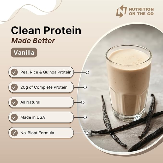 Nutrition On The Go Vegan Protein Powder Packets with Creatine – 20g Plant Proteins + 5g Creatine – Single-Serve Travel Protein Powder – All-Natural, Gluten-Free – Vanilla – (30-Pack)
