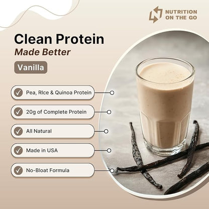 Nutrition On The Go Vegan Protein Powder Packets with Creatine – 20g Plant Proteins + 5g Creatine – Single-Serve Travel Protein Powder – All-Natural, Gluten-Free – Vanilla – (60-Pack)