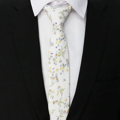 Cotton Floral Ties for Men 2.76" Men's Skinny Tie Linen Flower Printed Neck Tie for Wedding Dating Party