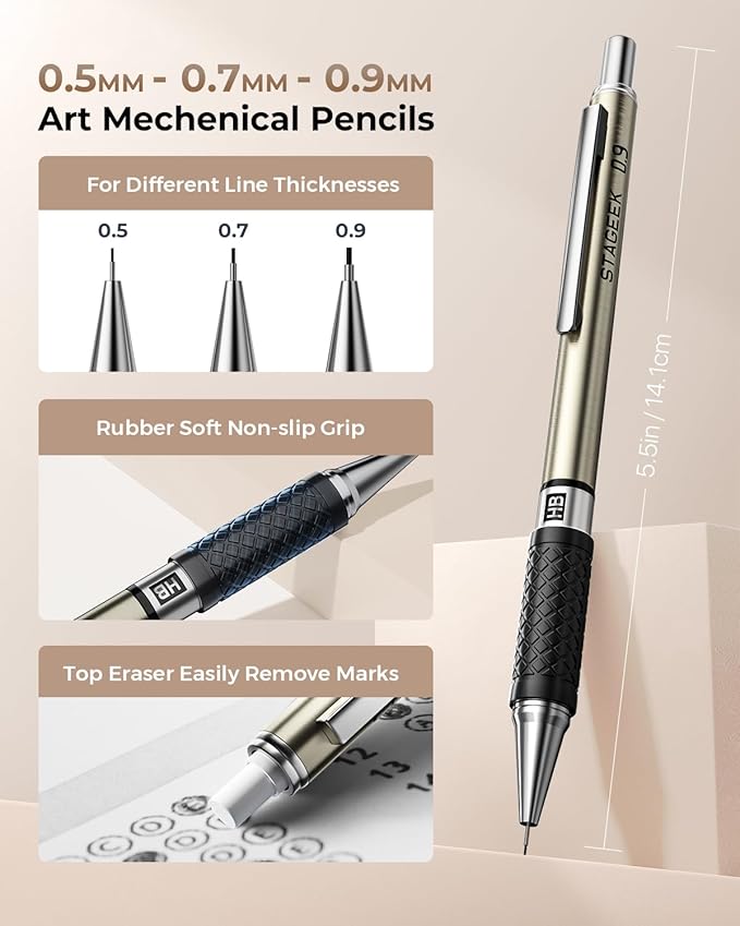 30PCS Mechanical Pencil Set with Leather Bag, Drawing Pencils 0.5, 0.7, 0.9MM & 3PCS 2MM Sketching Pencil with 464PCS Leads (6B 4B 2B HB 2H 4H Color) for Artist Drafting Drawing Writing