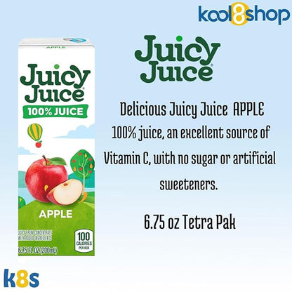 Juicy Juice Apple 100% Juice No Sugar Added On the Go Box 6.75 fl oz 32 Pack + 2 Reusable Snack Bags by KOOL8SHOP Infinite Deals