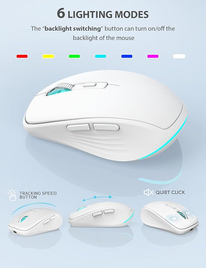 SABLUTE Wireless Keyboard and Mouse Combo Backlit - Compact Quiet Keyboard with RGB Mouse, Rechargeable, Slim, Sleep Mode, Portable Cordless Keyboard Mouse Set for Mac, Windows, Laptop (Polar White)