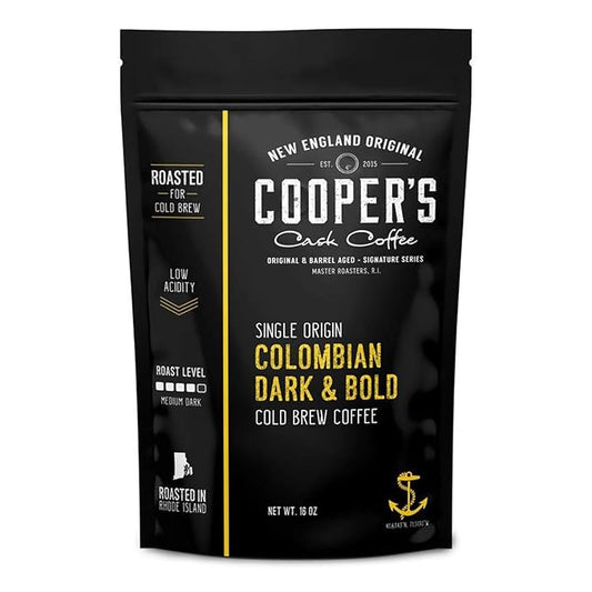 Colombian Dark Roast, Single Origin, Gourmet Organic Cold Brew Coffee Beans, Smooth Taste of Cocoa with Light Fruited Flavors, Whole Bean, 1 lb Coffee Bag