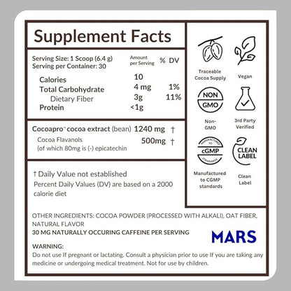 CocoaVia Cardio Health Cocoa Powder, 30 Servings, 500mg Cocoa Flavanols, Support Heart Health, Boost Nitric Oxide, Improve Circulation, Energy, Preworkout, Vegan, Dark Chocolate Cacao