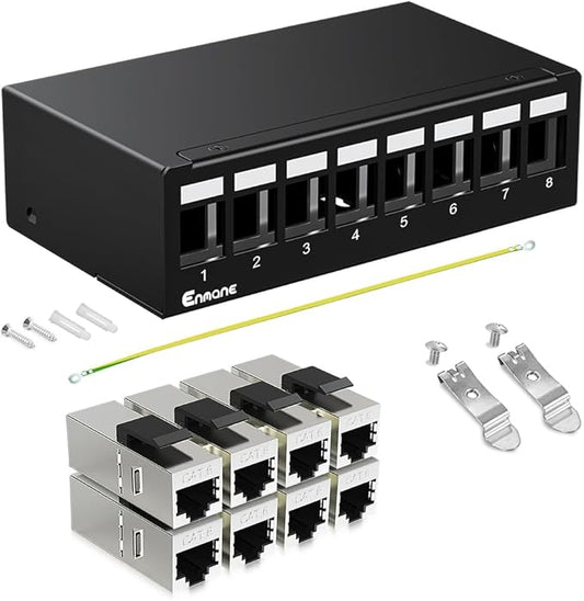 8 Port Patch Panel CAT6 Keystone Patch Panel UTP Network for Home/Office (1U 8Port, CAT6 Shielded)