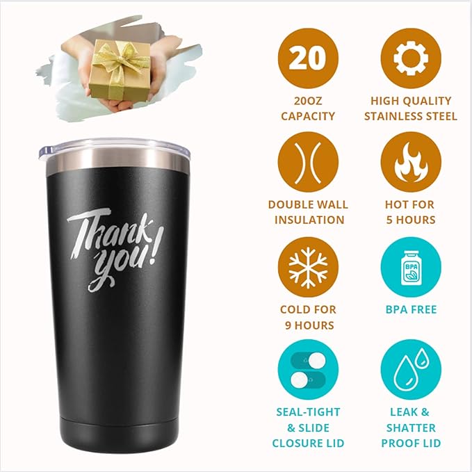 Thank You Gifts For Men, Stocking Stuffers For Men, Appreciation Gifts for Teacher, Friend, Inspirational gifts for Christmas, Birthday, Valentine's Day, 20 oz Coffee Tumbler & Mug