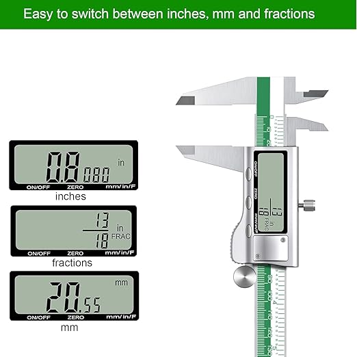 HDLNKAK Digital Vernier Caliper Measuring Tool with Large LCD Screen, Stainless Steel Vernier Caliper Digital Micrometer, Easy Switch from Inch Metric Fraction, 6 Inch Caliper Tool for Household/DIY