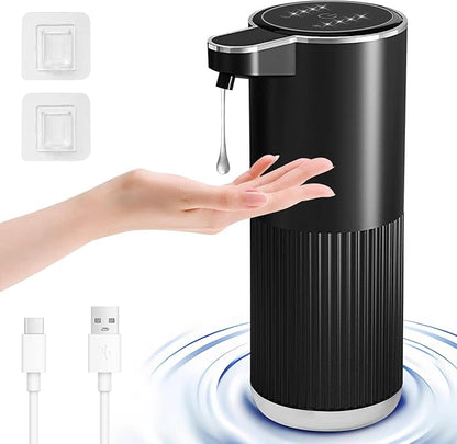 Automatic Liquid Soap Dispenser, 12.2oz/360ml Rechargeable Touchless Hand Soap Dispenser, 4 Level Adjustable with Display, Waterproof Wall Mounted Soap Dispenser for Bathroom Kitchen, Black