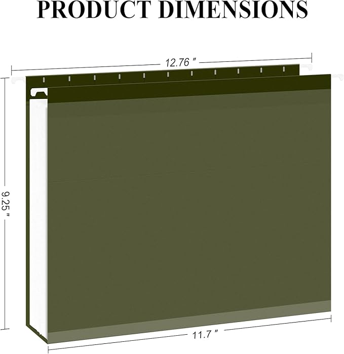 ViVin Hanging File Folders, 1/5-Cut Adjustable Tabs with 24 Per Box, 2 Inch Expansion, 24 Pack Letter Size Hanging File Folders, Designed for Office Home School Filing Cabinet(Green)