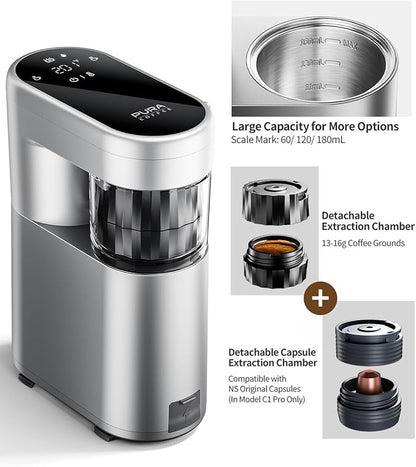 C1 Portable Electric Coffee Machine, 20 Bar Travel Espresso Maker with Ground Coffee, Rechargeable, Instant Heating, 6.1oz Water Tank, for Car, RV, Camping, Hiking, Office, Home