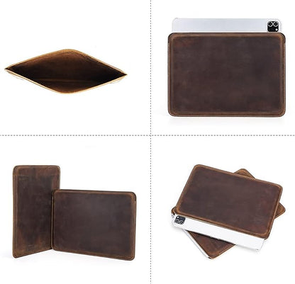 Top Grain Leather 11" Sleeve Slim Protector Case for Tablet, Solid Vintage Design, Fully Handmade, Compatible with 10.5"/10.9"/11" iPad Pro/Air, 10.2" iPad 7th/8th/9th Gen, Coffee 11 Inch