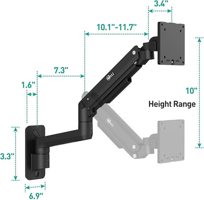 WALI Monitor Wall Mount for 17-49 Inch Ultrawide Screens, Heavy Duty Single Monitors Mount Holds 44 lbs, Full Adjustable Gas Spring Wall Mount Monitor Arm, 75x75/100x100mm VESA (GSWM001XL-P), Black