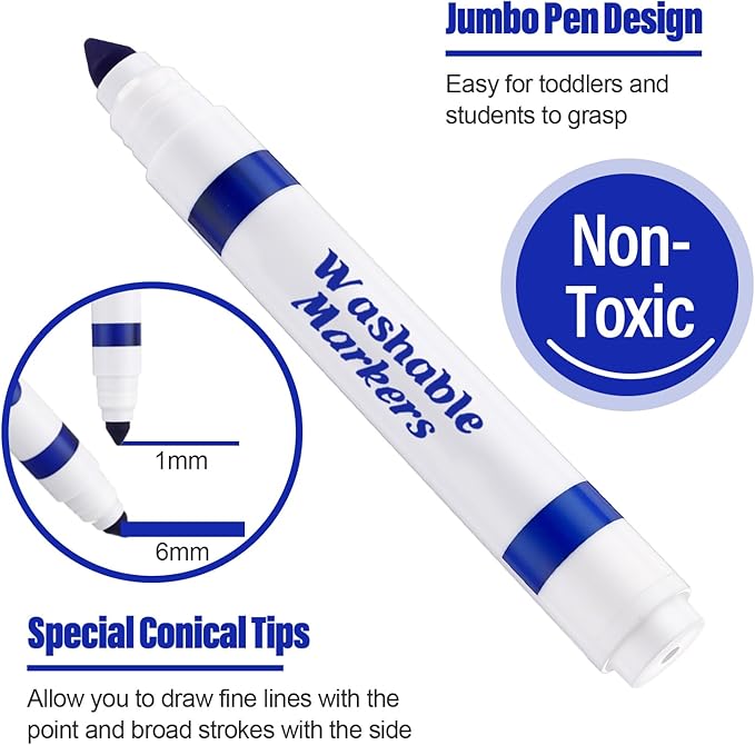 Janlaugh 36 Pcs Blue Washable Markers Bulk Coloring Broad Line Markers for Kids Blue Conical Tip drawing pen for School Supplies, travel Art baby shower gender reveal party Supplies, Ages 6+