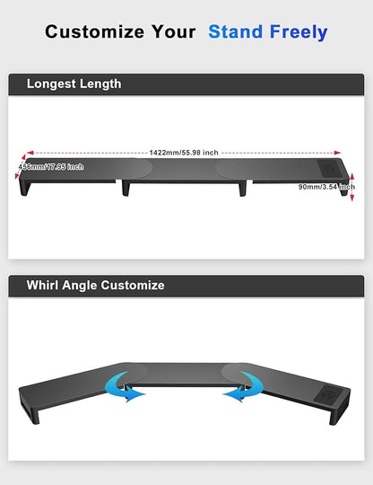 Monitor Stand with Wireless Charging and 4 USB Ports, Steel Monitor Stands for 3 Monitors, Metal Computer Stand Riser for Desk, Office, Laptop, PC up to 32 Inches (Black)