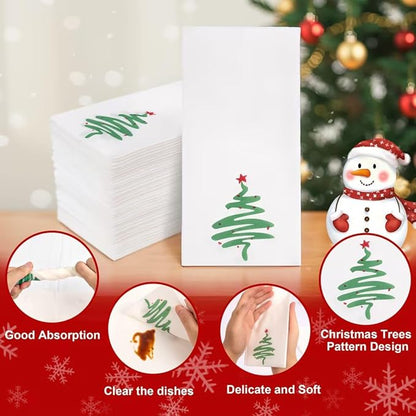 Supernal 100pcs Christmas Disposable Paper Napkins, Red Green Christmas Tree Napkins, Linen Like Papers Hand Towels, Christmas Guest Napkins for Kitchen Bathroom Christmas Parties Dinners and Events