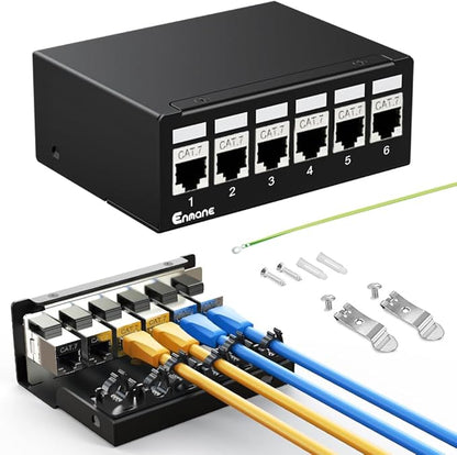 6Port Patch Panel CAT7 Keystone Patch Panel Shielded Network Patch Patch with Smart Cable Management for Home/Office Network (1U 6Port, CAT7)